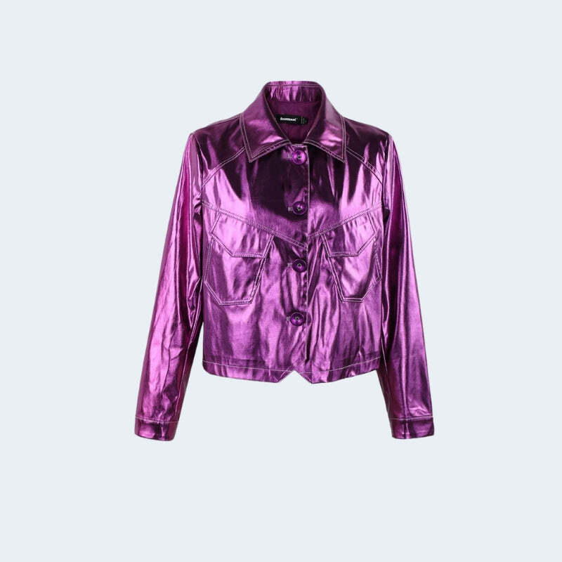 Metallic Fuchsia Faux Leather Jacket - Y2K Fashion & Grunge Aesthetic