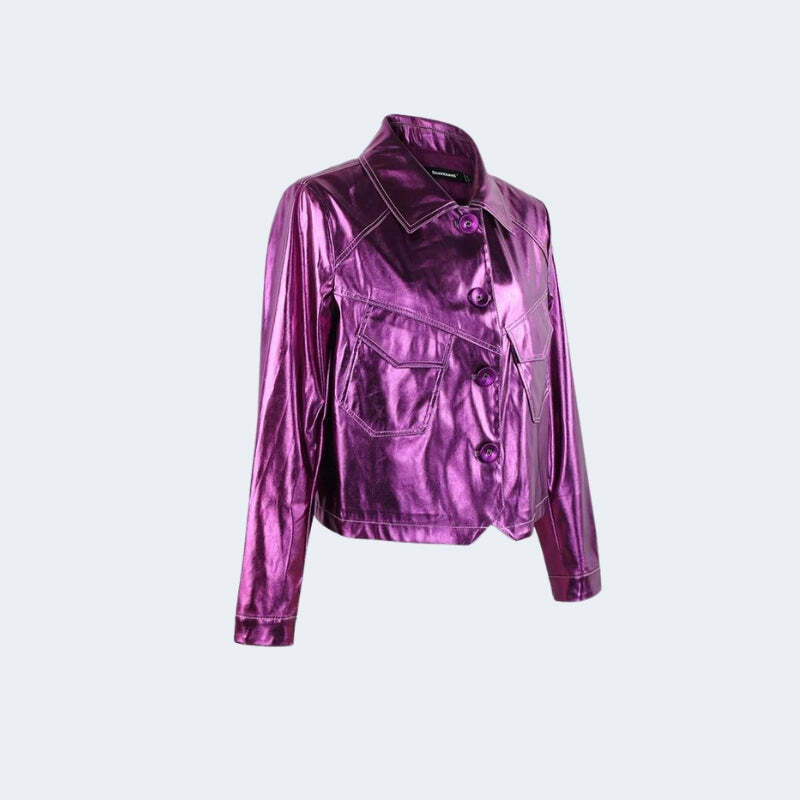 Metallic Fuchsia Faux Leather Jacket - Y2K Fashion & Grunge Aesthetic