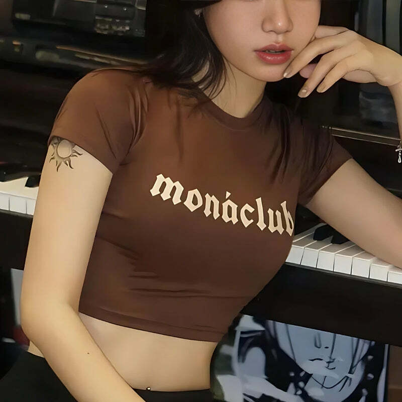 Monaclub Y2K Crop Top: Coquette Aesthetic with Grunge Style Vibes