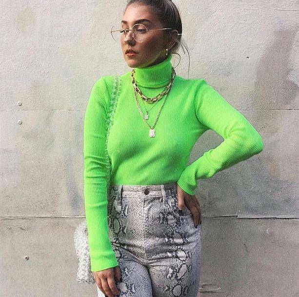 Neon Green Turtleneck: Y2K Fashion Essential for Coquette & Grunge Styles