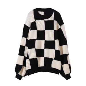 Oversized Checkered Sweater - Y2K Fashion, Grunge Aesthetic, Coquette Style