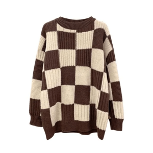 Oversized Checkered Sweater - Y2K Fashion, Grunge Aesthetic, Coquette Style