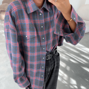 Oversized Pink Plaid Shirt - Y2K Fashion, Grunge Aesthetic, Coquette Style