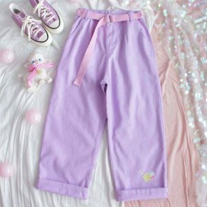 Pastel Lavender Y2K Pants - Grunge Aesthetic & Coquette Style