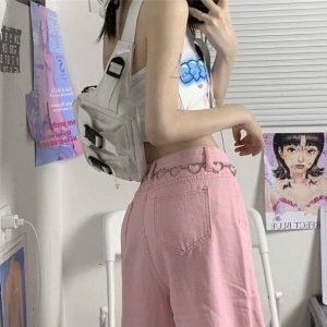 Pastel Pink Baggy Pants - Y2K Fashion, Grunge Style, Coquette Aesthetic