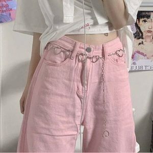 Pastel Pink Baggy Pants - Y2K Fashion, Grunge Style, Coquette Aesthetic