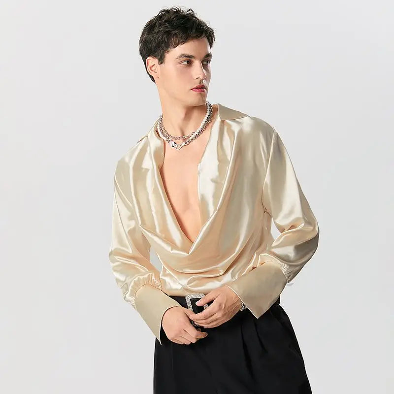 Satin Cowl Neck Shirt - Y2K Fashion Essential for Coquette & Grunge Styles