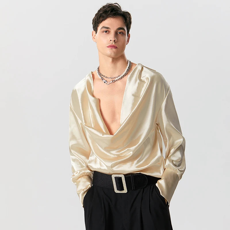 Satin Cowl Neck Shirt - Y2K Fashion Essential for Coquette & Grunge Styles