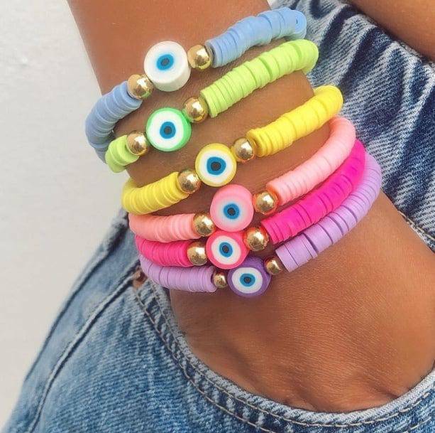 Set of 6 Evil Eye Bracelets - Y2K Fashion, Coquette Aesthetic Jewelry