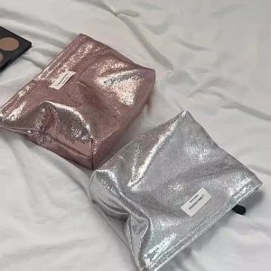 Shiny Metallic Makeup Bag for Y2K Fashion, Coquette Aesthetic & Grunge Style