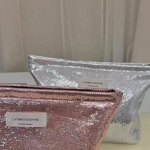 Shiny Metallic Makeup Bag for Y2K Fashion, Coquette Aesthetic & Grunge Style