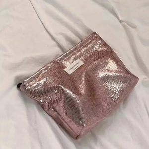 Shiny Metallic Makeup Bag for Y2K Fashion, Coquette Aesthetic & Grunge Style