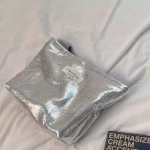 Shiny Metallic Makeup Bag for Y2K Fashion, Coquette Aesthetic & Grunge Style