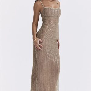 Sparkle Sequined Y2K Maxi Dress for Coquette and Grunge Aesthetic Styles