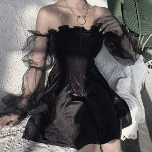 Transparent Sleeve Grunge Dress - Y2K Fashion & Coquette Aesthetic