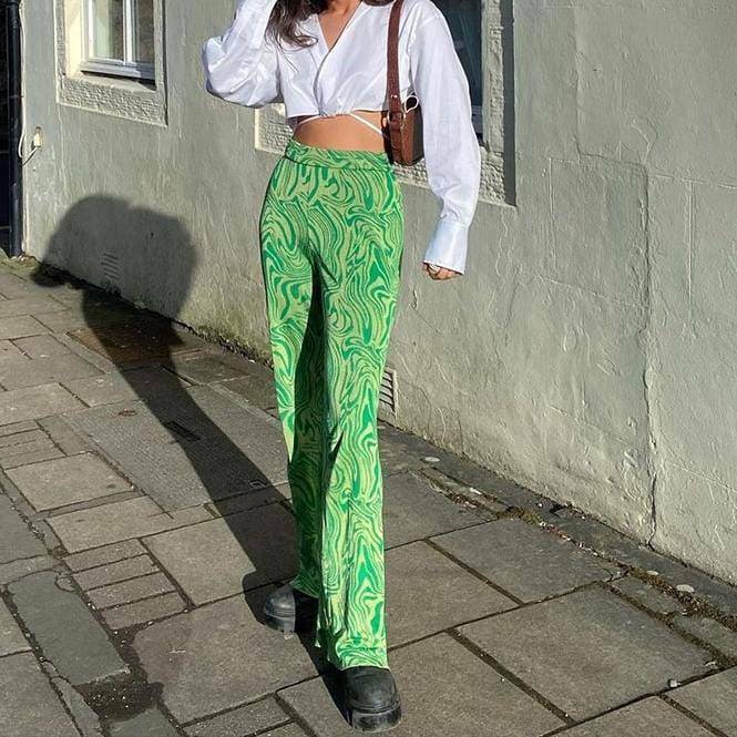 Trendy Green Y2K Pants for Grunge, Coquette, and Emo Aesthetics