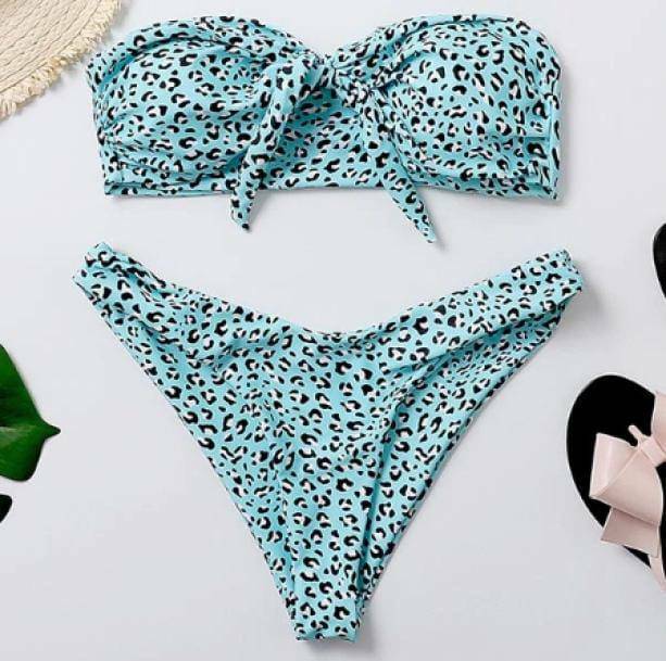 Turquoise Leopard Print Y2K Swimsuit - Cute Coquette & Grunge Style