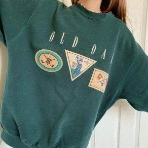 Vintage Forest Green Oversized Y2K Sweatshirt - Grunge & Coquette Style