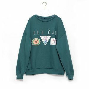 Vintage Forest Green Oversized Y2K Sweatshirt - Grunge & Coquette Style