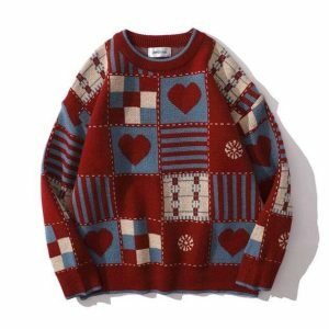 Vintage Heart Oversized Sweater - Y2K Fashion & Coquette Aesthetic