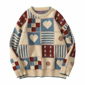 Vintage Heart Oversized Sweater - Y2K Fashion & Coquette Aesthetic