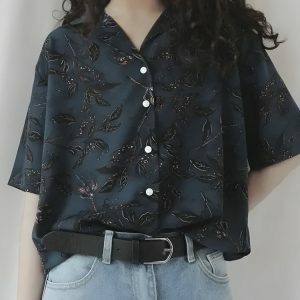 Vintage Leaf Y2K Aesthetic Shirt - Cute Oversized Graphic Tee