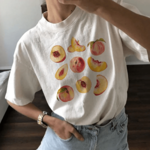 Vintage Peaches Y2K T-Shirt - Cute Graphic Tee for Coquette & Grunge Styles