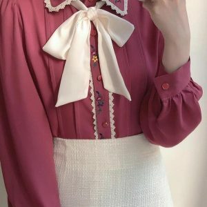 Vintage Rose Embroidered Y2K Shirt - Coquette Aesthetic & Grunge Style