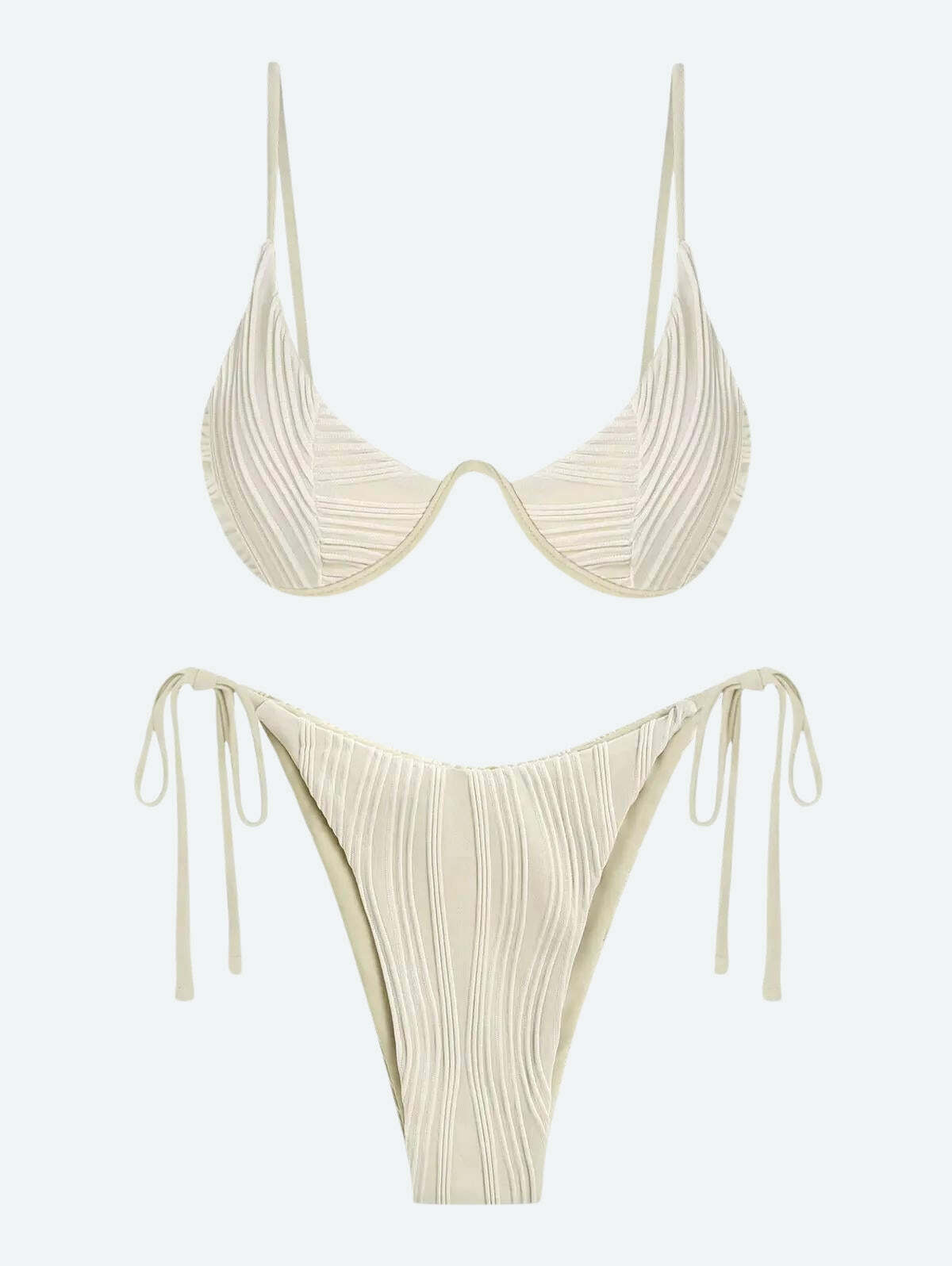 Wavy Striped Wired Cup Bikini Set - Y2K Fashion, Coquette Aesthetic Swimwear