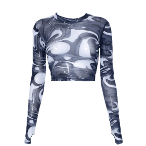 Wavy Y2K Long Sleeve Top - Cute Coquette Aesthetic for Grunge Style