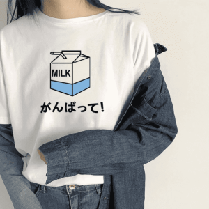 Y2K Cartoon Milk Tee - Cute Graphic Shirt for Coquette & Grunge Styles