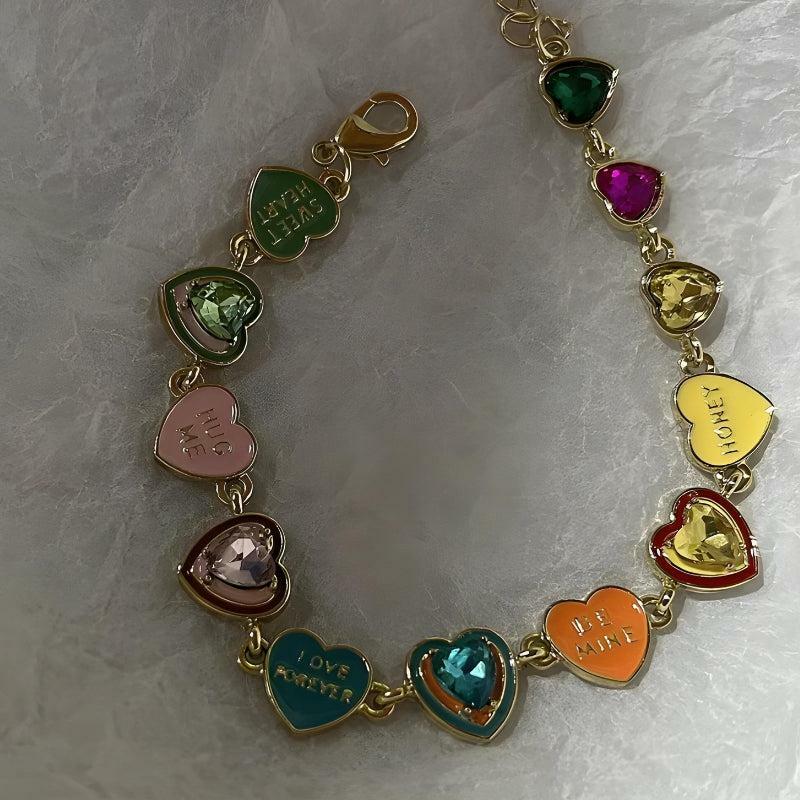 Y2K Colorful Heart Bracelet - Cute Coquette Aesthetic Jewelry Accessory