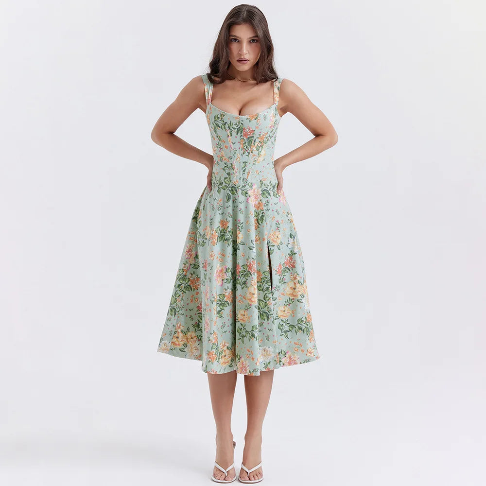 Y2K Coquette Aesthetic Floral Corset Midi Dress for Grunge Style Lovers