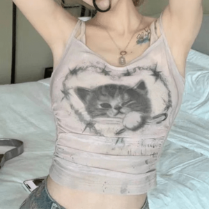 Y2K Coquette Aesthetic Sweet Kitty Crop Top - Cute Graphic Tee