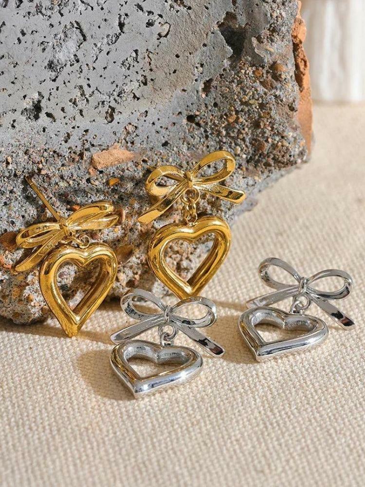 Y2K Coquette Bow & Heart Earrings - Cute Aesthetic Jewelry for Emo & Grunge Styles