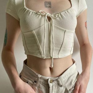 Y2K Coquette Cropped Corset Top - Cute Aesthetic Fashion for Trendy Outfits