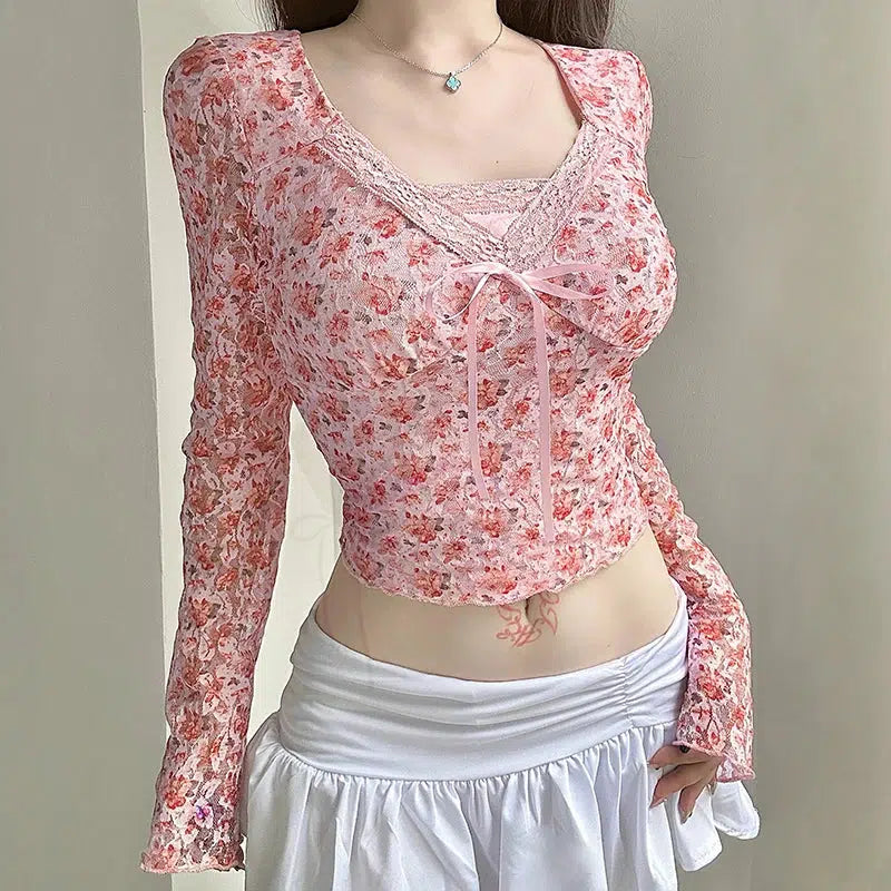 Y2K Coquette Floral Top - Cute Aesthetic Shirt for Grunge & Indie Styles