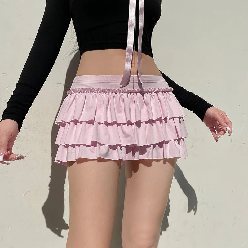 Y2K Coquette Layered Bow Mini Skort - Cute Aesthetic Skirt for Stylish Looks