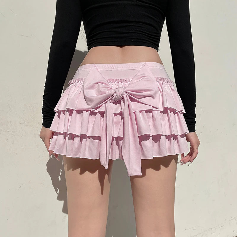 Y2K Coquette Layered Bow Mini Skort - Cute Aesthetic Skirt for Stylish Looks