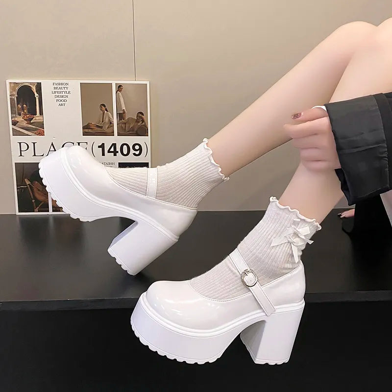 Y2K Coquette Platform Chunky Mary Jane Shoes for Grunge & Emo Aesthetic