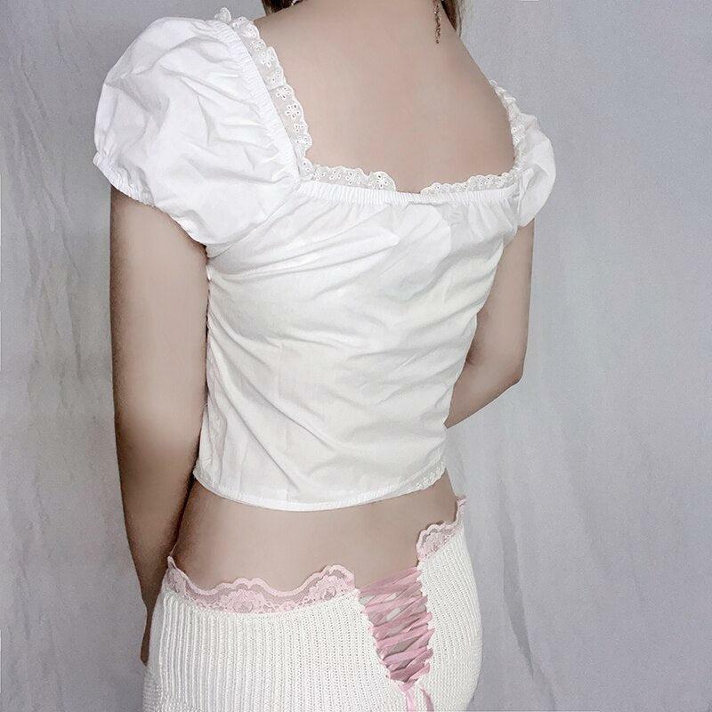 Y2K Coquette Puff Sleeve Crop Top - Cute Aesthetic Fashion Piece