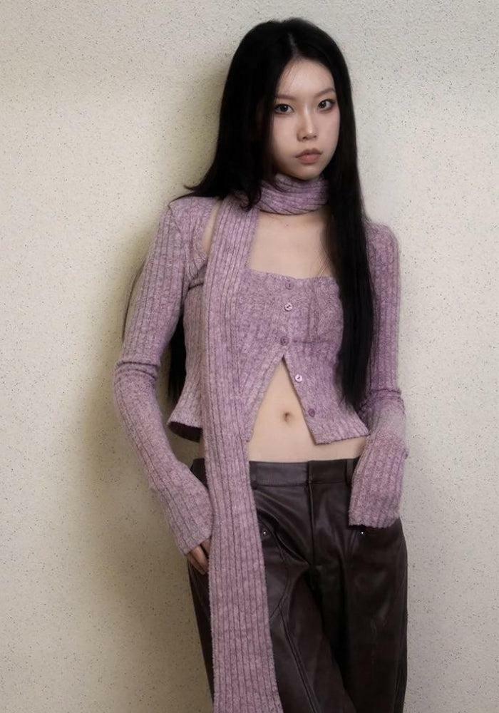 Y2K Cropped Scarf Cardigan in Coquette Style - Cute Oversized Layering Piece