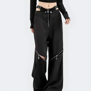 Y2K Cut Out Waist Pants - Grunge Aesthetic with Coquette Style Touch