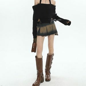 Y2K Distressed Mini Skirt with Tie Side - Trendy Coquette & Grunge Style