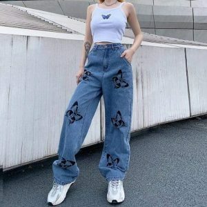 Y2K Fashion 90s Butterfly Pants - Grunge Aesthetic & Coquette Style