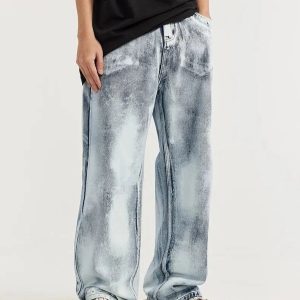 Y2K Fashion Acid Wash Jeans - Grunge Style with Coquette Aesthetic