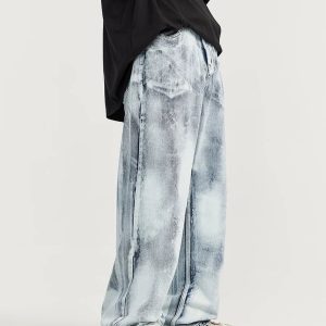 Y2K Fashion Acid Wash Jeans - Grunge Style with Coquette Aesthetic