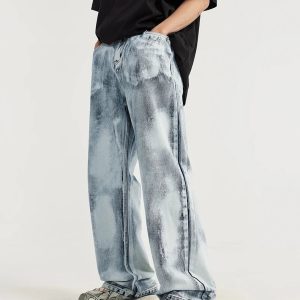 Y2K Fashion Acid Wash Jeans - Grunge Style with Coquette Aesthetic