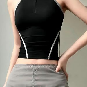 Y2K Fashion Acubi Open Back Zip-Up Top - Coquette Aesthetic & Grunge Style