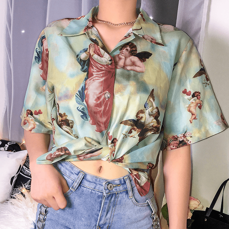 Y2K Fashion Aesthetic Angel Shirt - Cute Oversized Graphic Tee